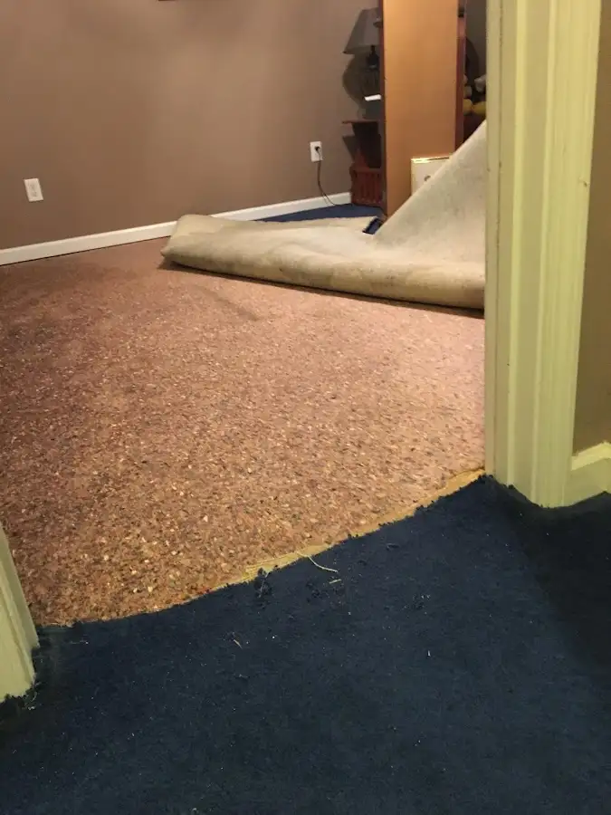 Carpet pad removal revealing water damage during Drying & Dehumidification in Spring Valley